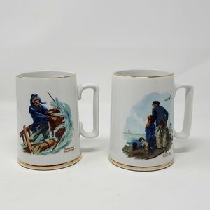 Norman Rockwell 2 Mug Set Coffee Tea Mugs 1985 Vintage